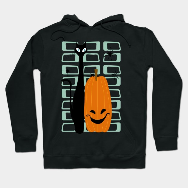 Spooky Cat with Pumpkin Hoodie by Rackham